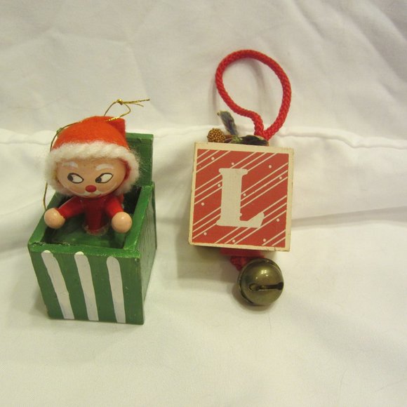 VTG 60'S WOODEN BLOCK ORNAMENTS SET OF 2 - Picture 1 of 8